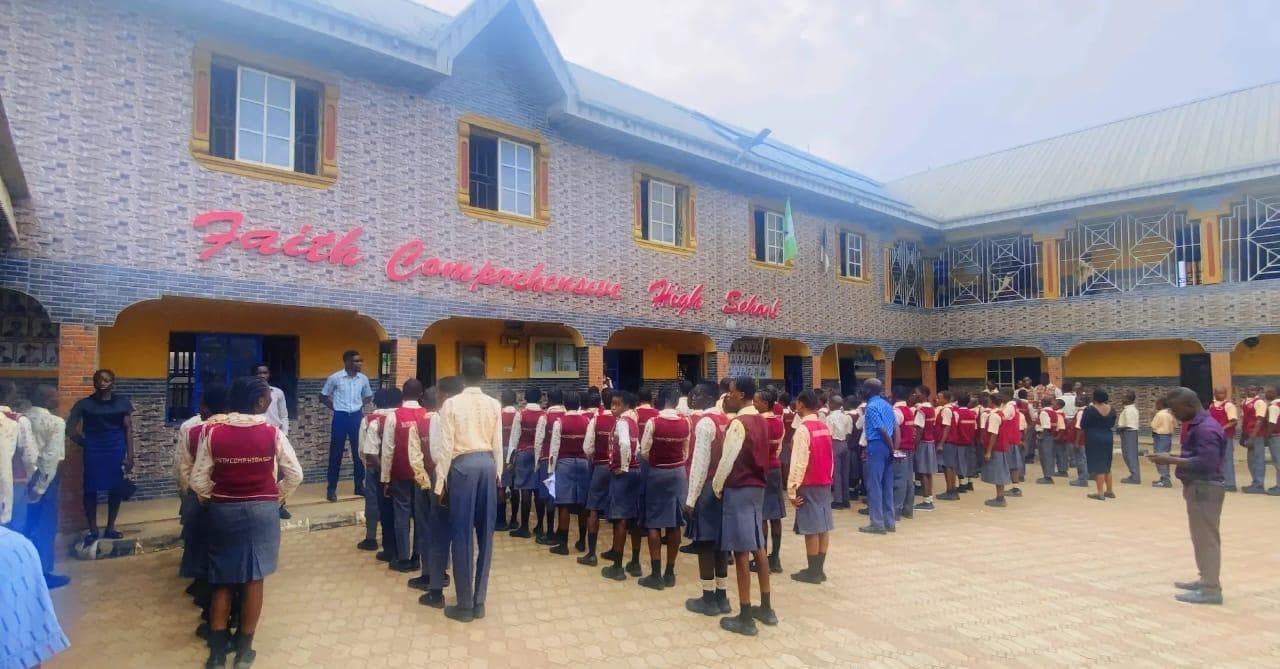 Students of Faith Comprehensive High School, Owode Yewa, gathered for morning assembly